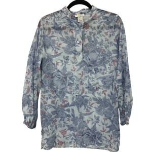 El Mar‎ California Vintage Blue Floral Long Sleeve Button Blouse Womens Size L